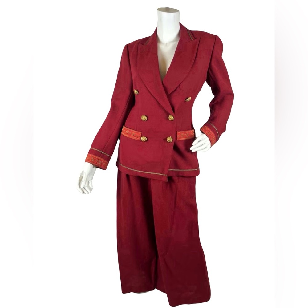 Rare Vintage Lolita Lempicka Paris Red Wool Blazer Pant Two Piece Set Set